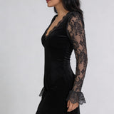 Luna – Mini šaty z sametu s krajkou